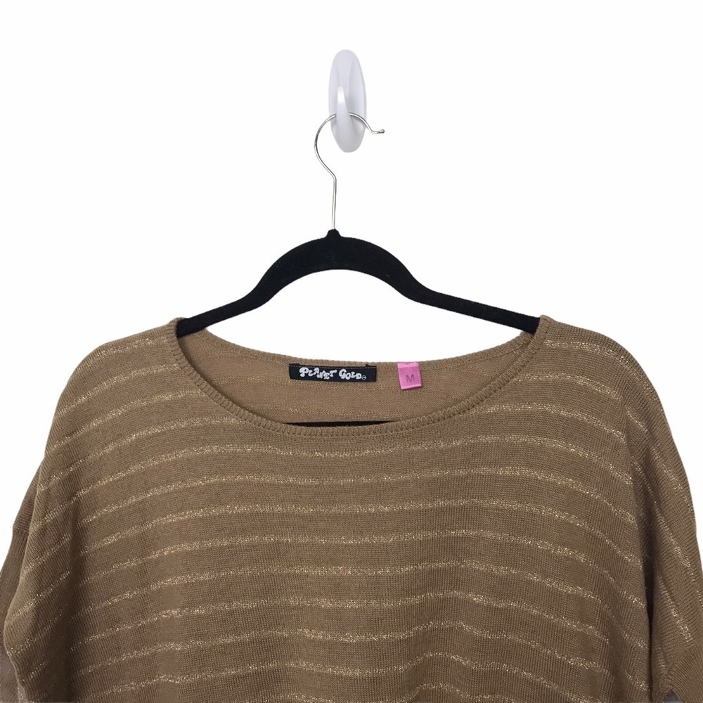 Planet Gold Tan Metallic Stripe Oversized Short Sleeve Sweater - Picture 4 of 9